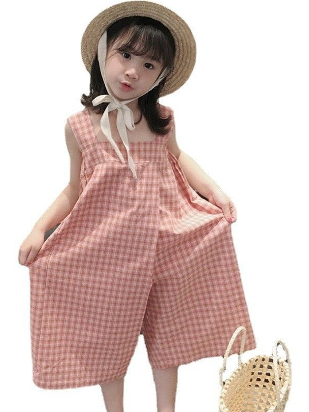 YK Girls Checked Basic Jumpsuit