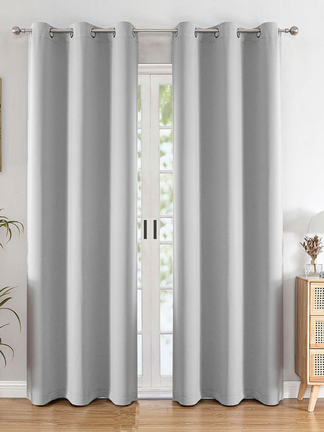 HOMEMONDE Grey Set of 2 Blackout Long Door Curtains