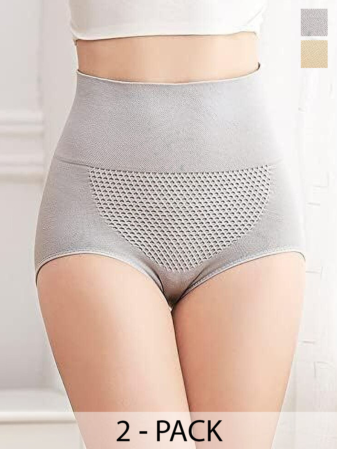 JETVELI Women Pack of 2 Cotton Seamless High Waist Tummy Tucker Body Shapewear Panty