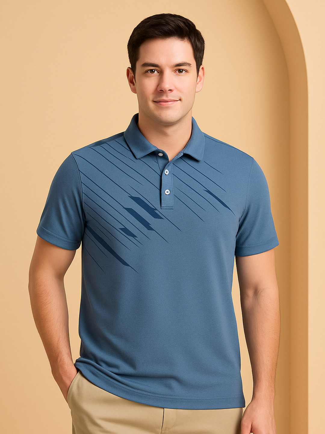 9LKHA Men Printed Polo Collar T-shirt