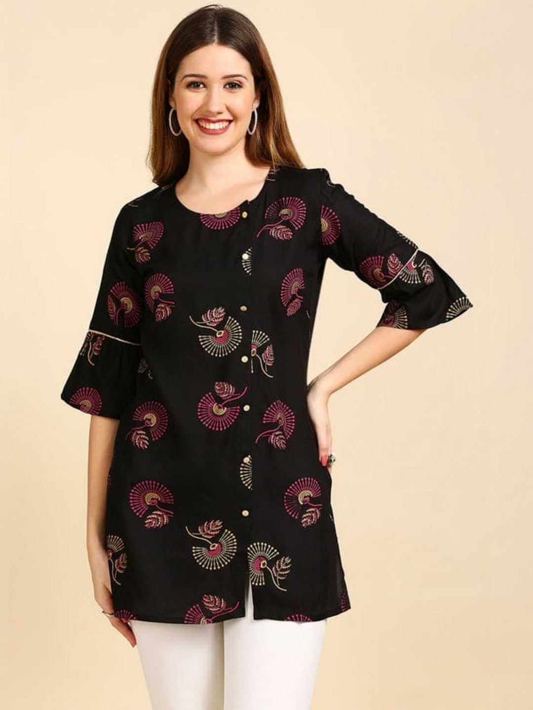 Charnest Women Floral Printed Gotta Patti Anarkali Kurta
