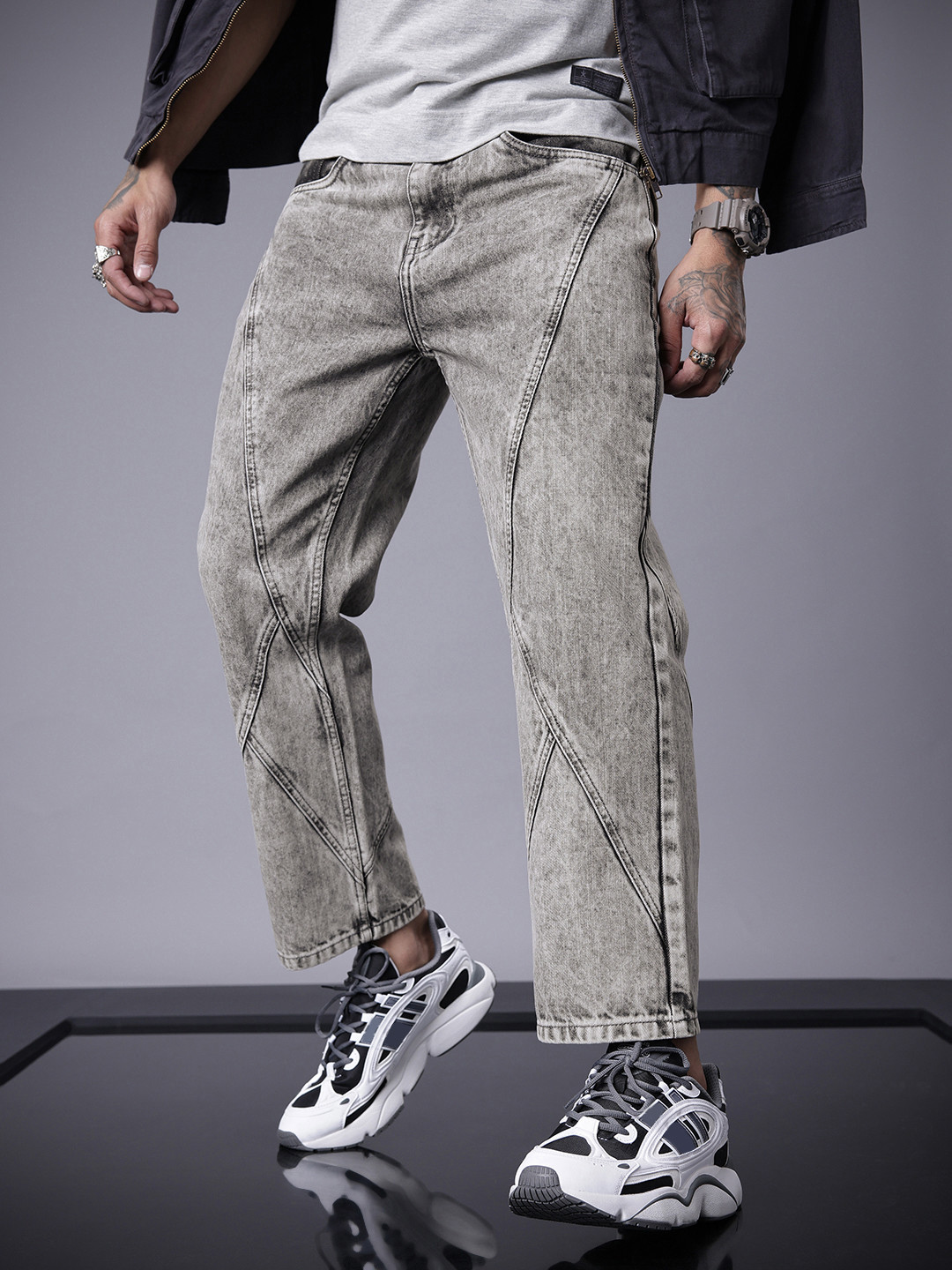 SOKO STREET Men Pure Cotton Relaxed Fit Panelled Heavy Fade Jeans