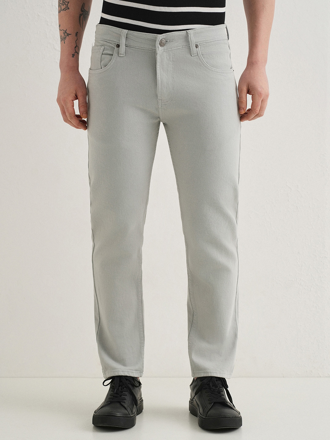 Banana Club Men Light Grey Ankle Slim Fit Denim Stretchable Jeans
