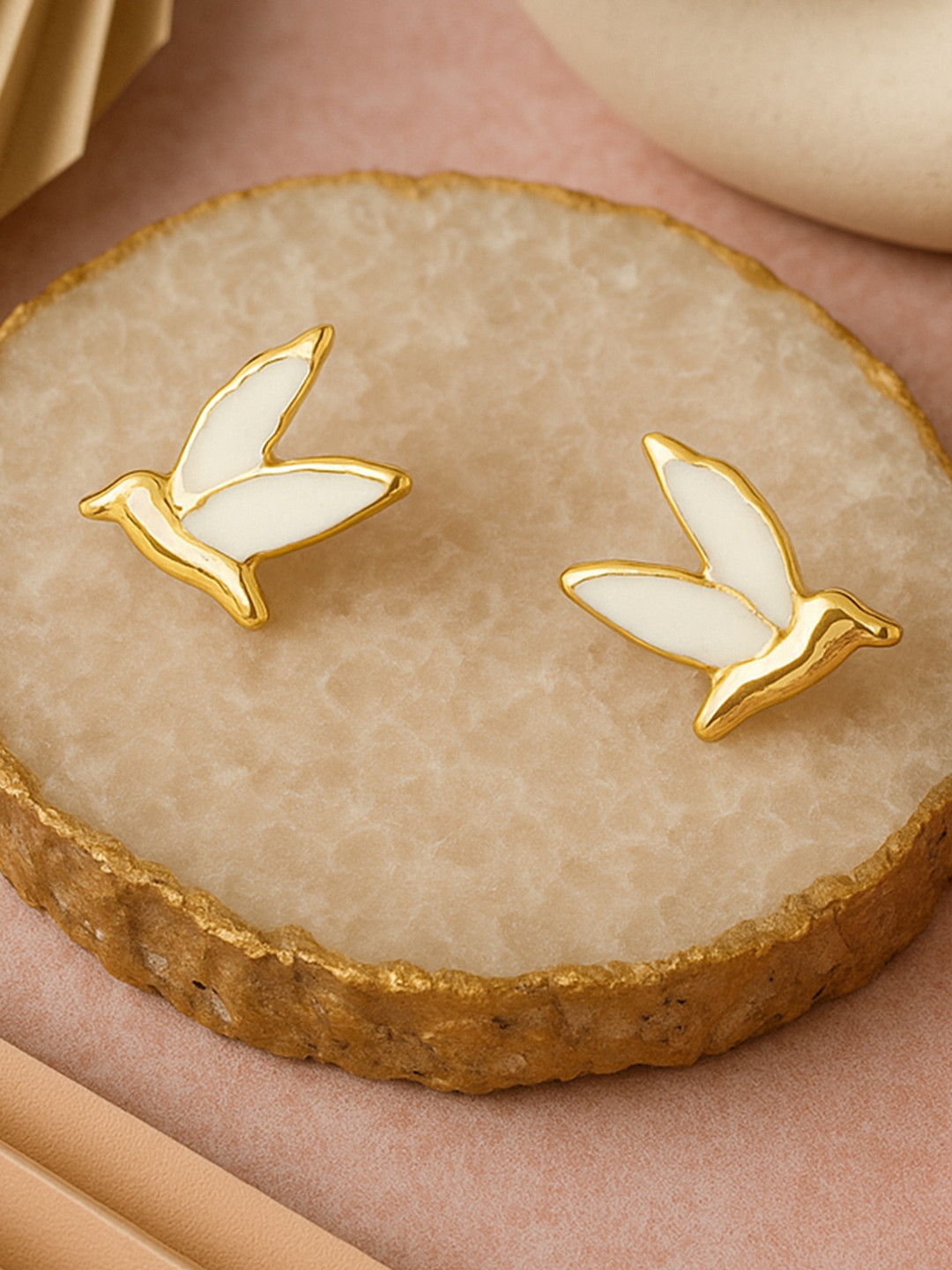 Estele Gold-Plated Bird Shaped Enamelled Studs