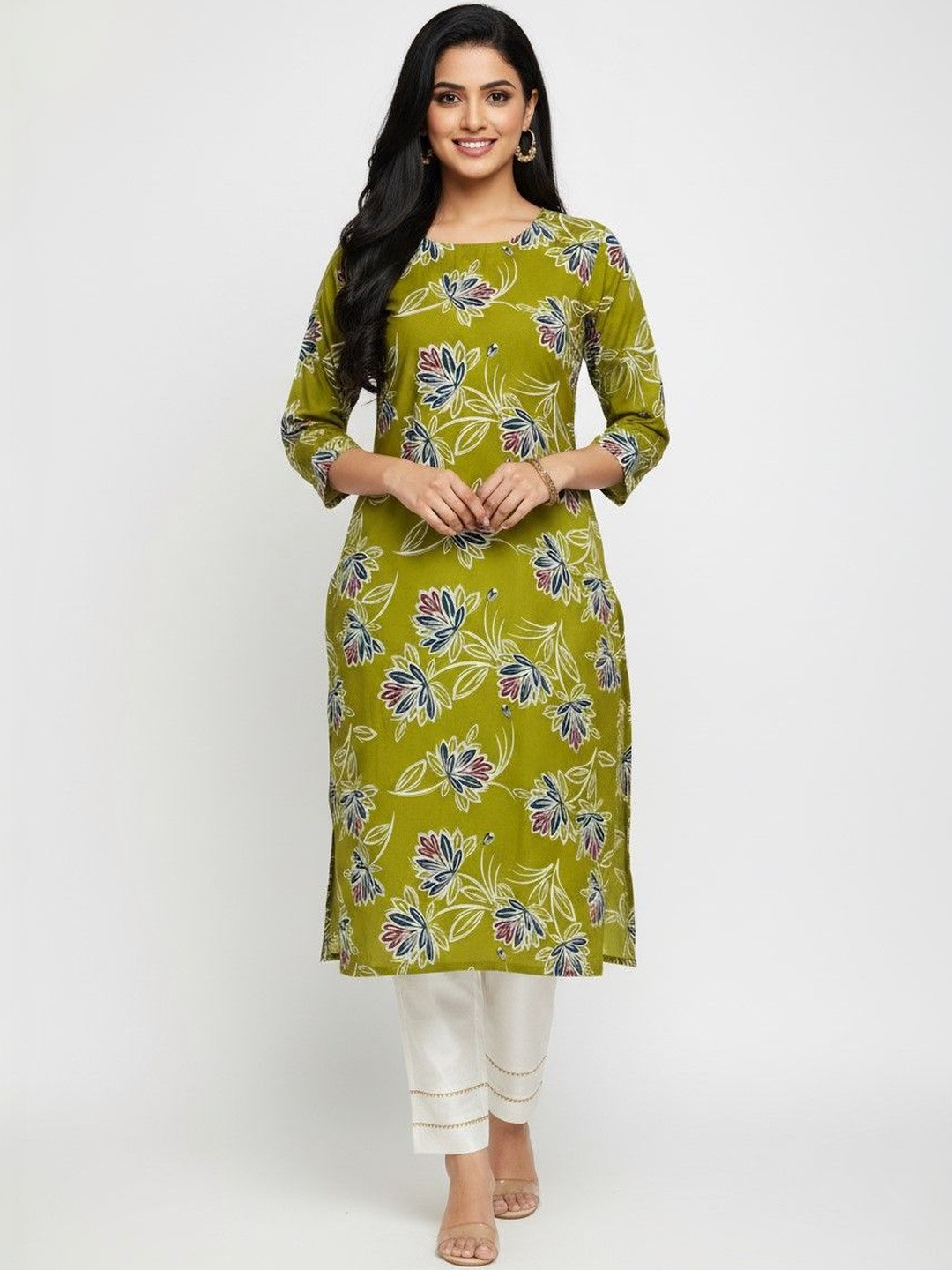 JANKHANA Women Ethnic Motifs Printed Thread Work Crepe Kurta