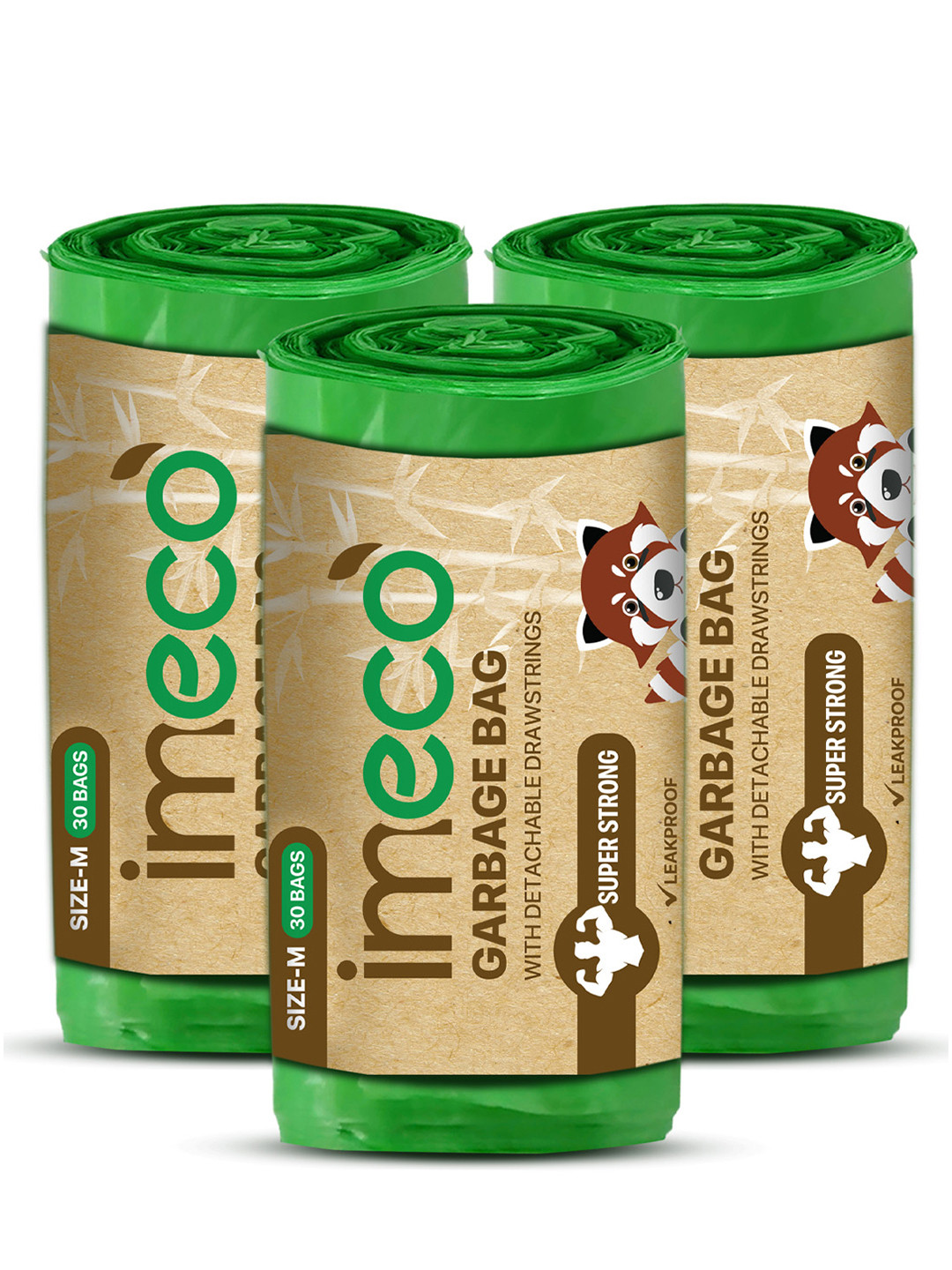 IMECO Pack of 3 Compostable Garbage Bags Medium - 30 Pcs Each