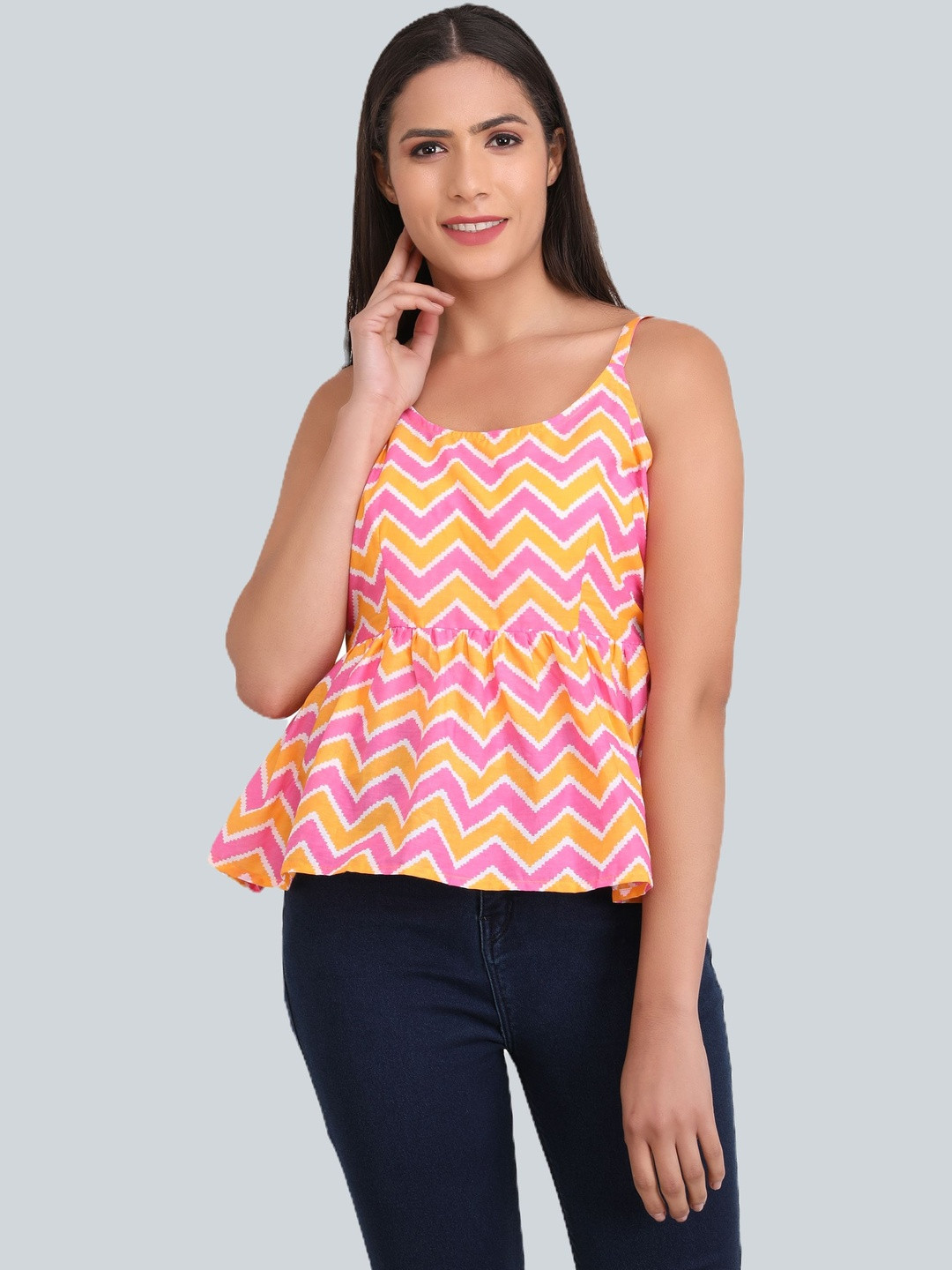 UNFAKENOW Geometric Print Cotton Peplum Top