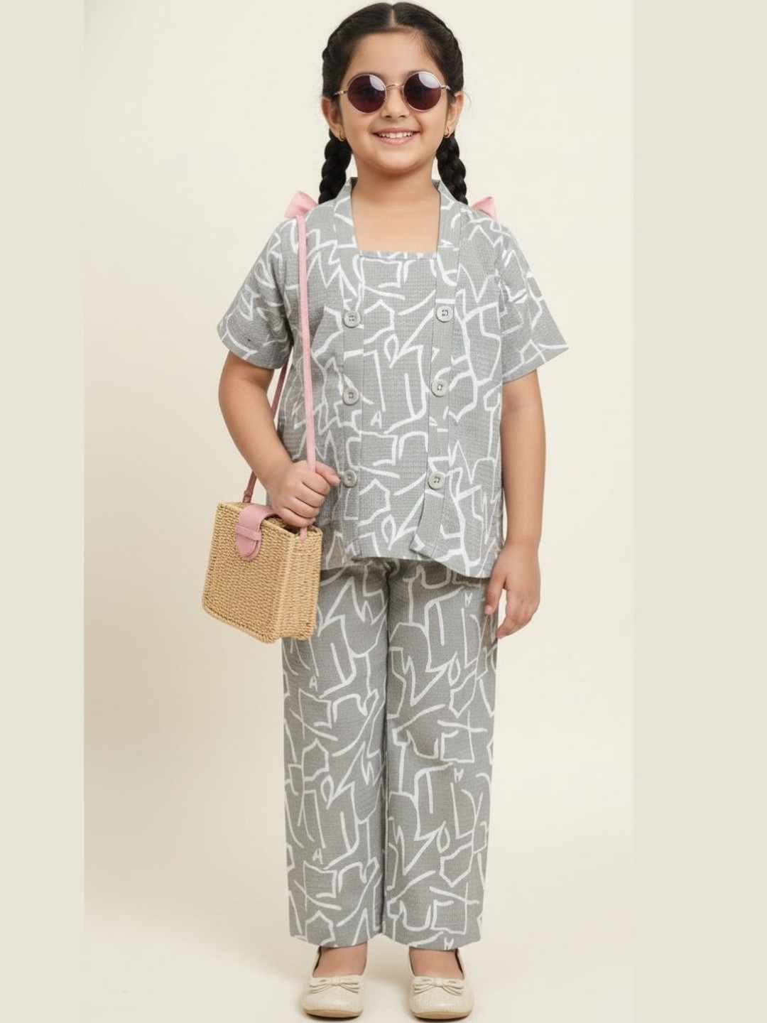 BURBN Printed Polyester Square Neck Co-Ords