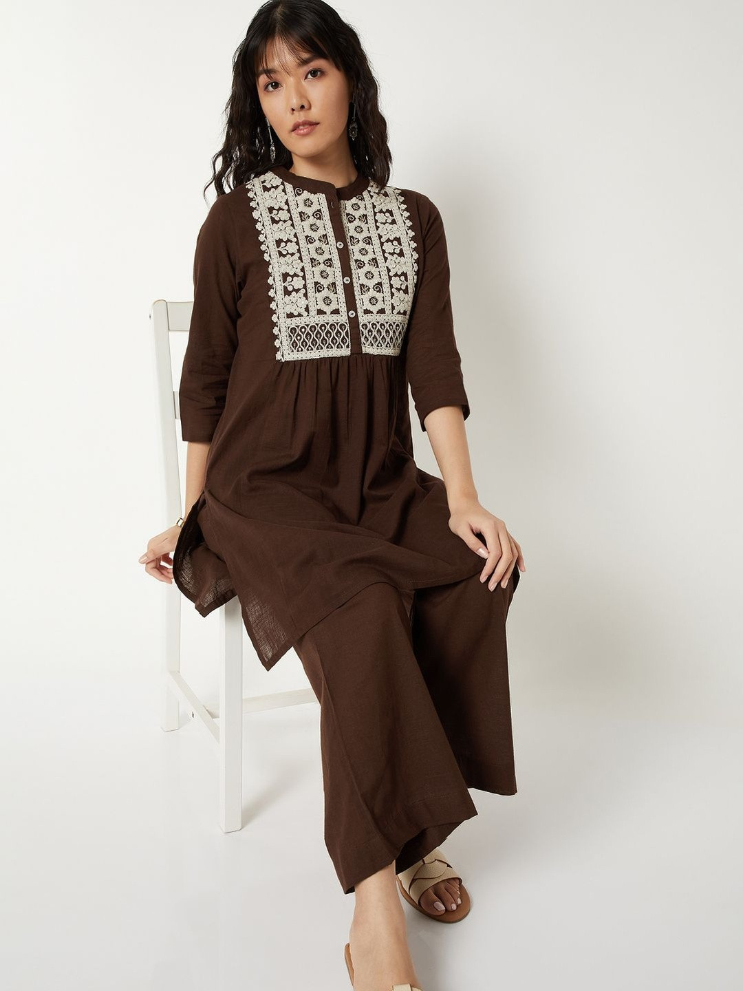 max Women Ethnic Motifs Embroidered Empire Thread Work Kurti with Trousers