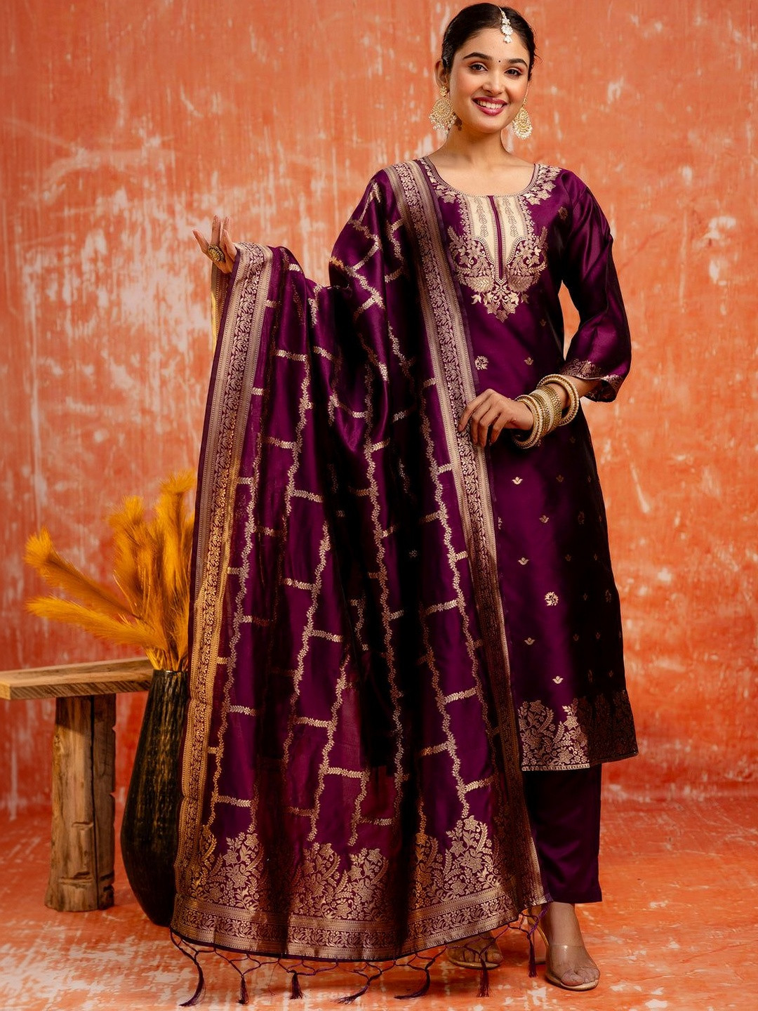 BROYAAR SHOP Women Ethnic Motifs Regular Kurta with Trousers & With Dupatta