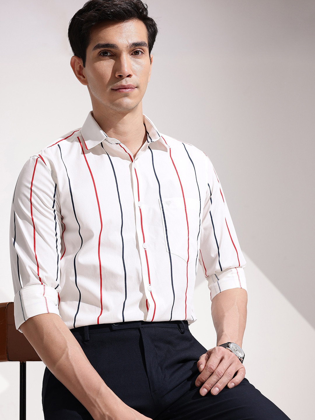 INVICTUS Slim Fit Striped Pure Cotton Formal Shirt