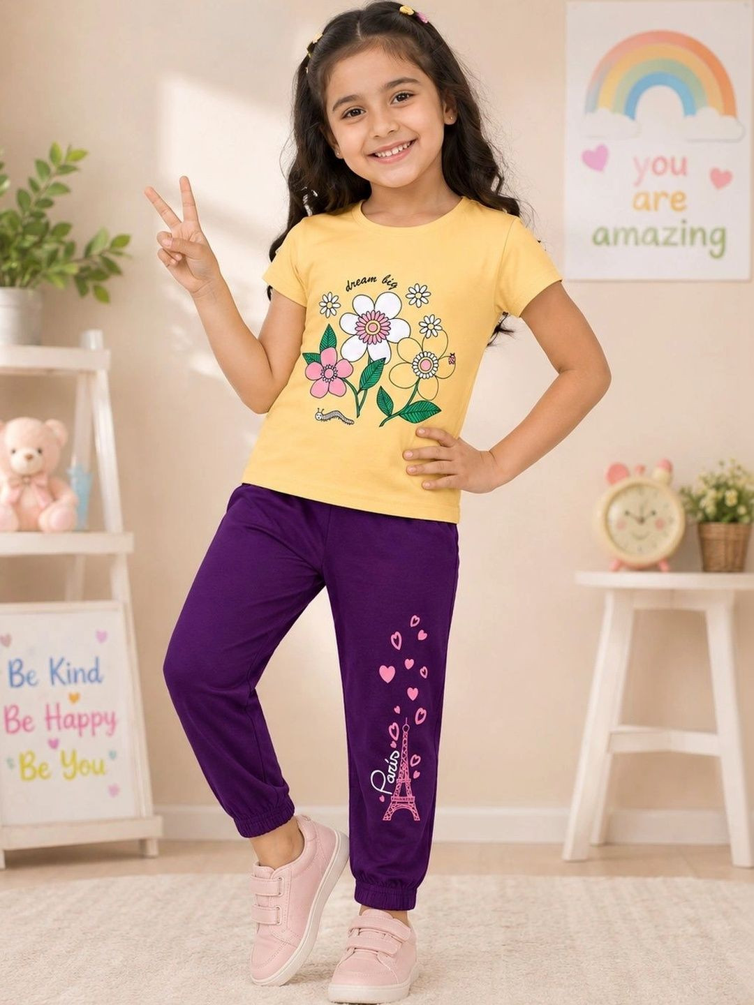 FAZZA Girls Printed T-shirt with Trousers