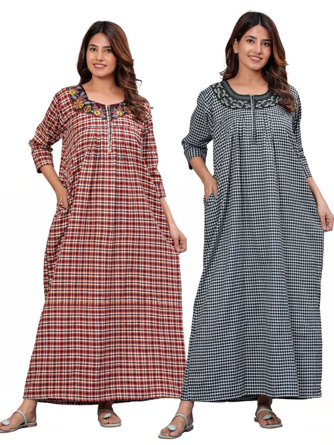HARGUN NIGHT WEAR Checked Maxi Nightdress