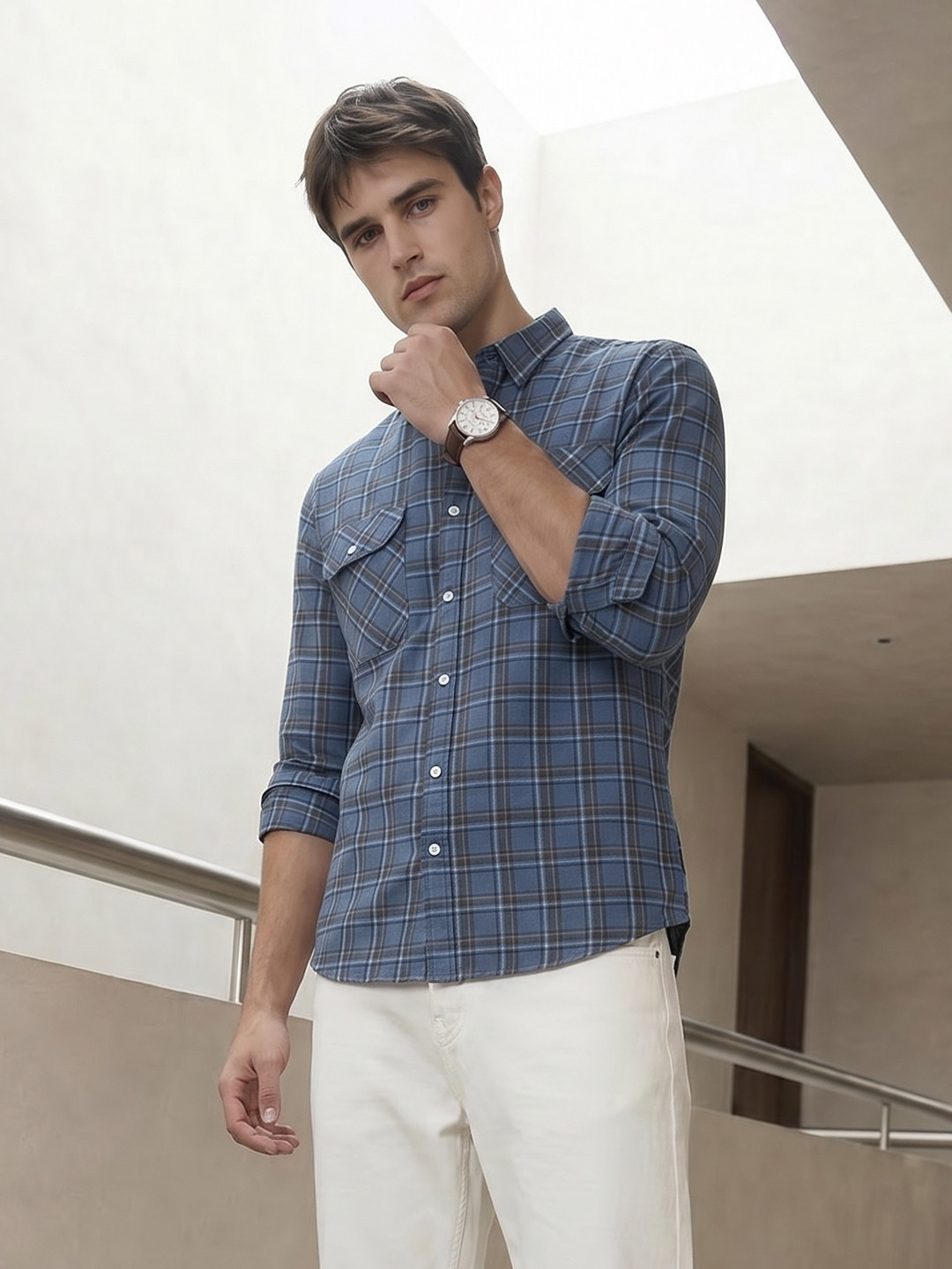 THE SHIRT CODE Checked Pure Cotton Casual Shirt