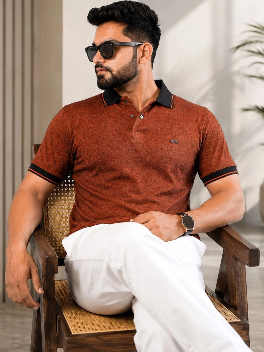 OZONECO Men Polo Collar T-shirt
