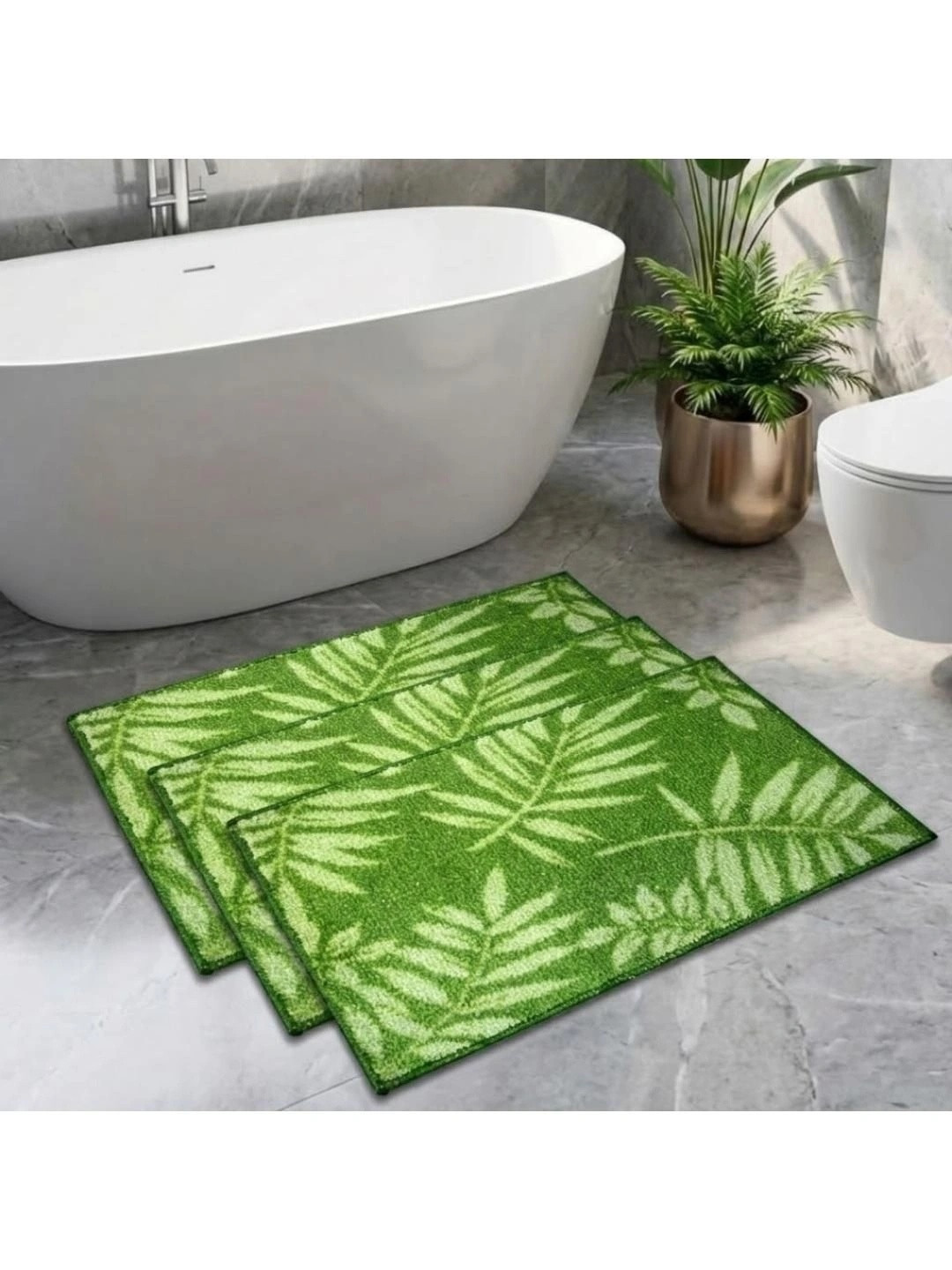 Athom Trendz Green Set of 3 Printed Anti Slip Bathmats 58x38cm