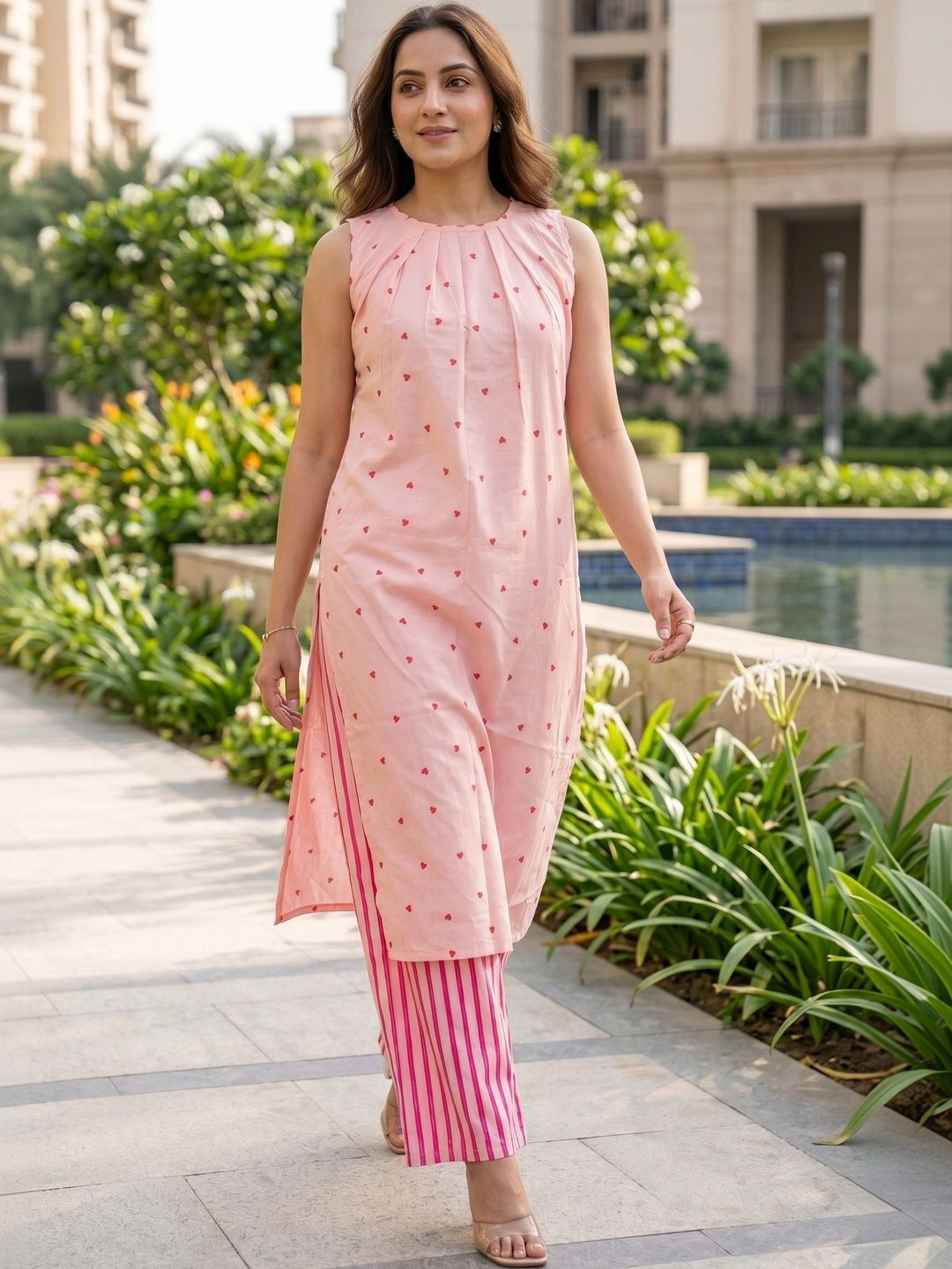 OLIVE SAGE Cotton Printed Tunic with Palazzos