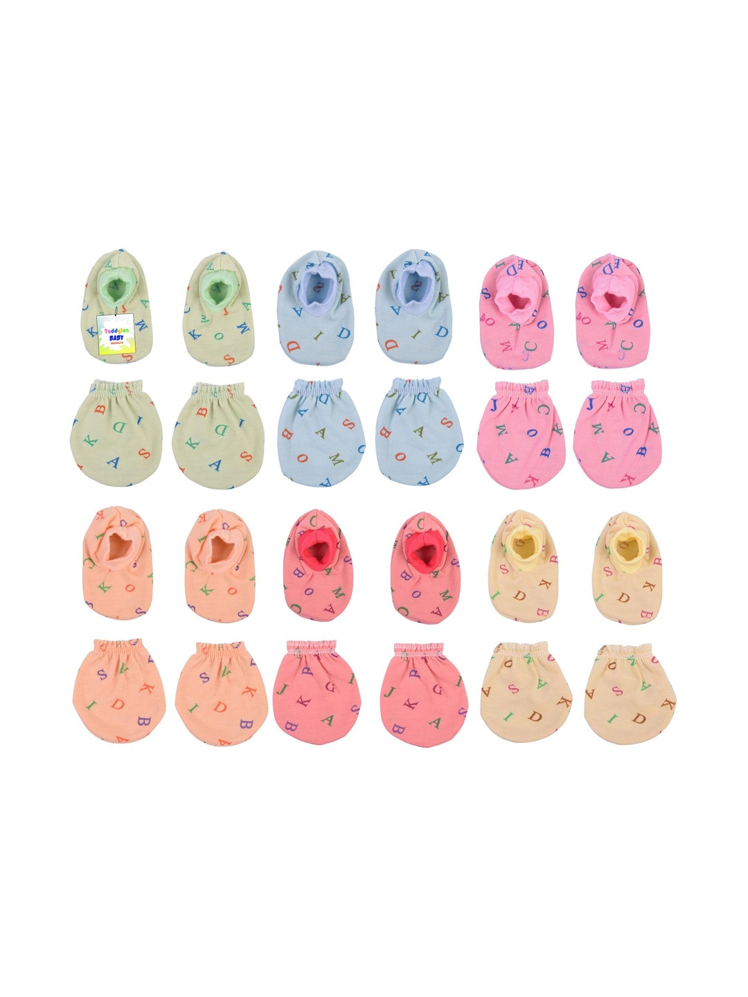 Toddylon Infants 12-Pcs Printed Cotton Mitten & Booties