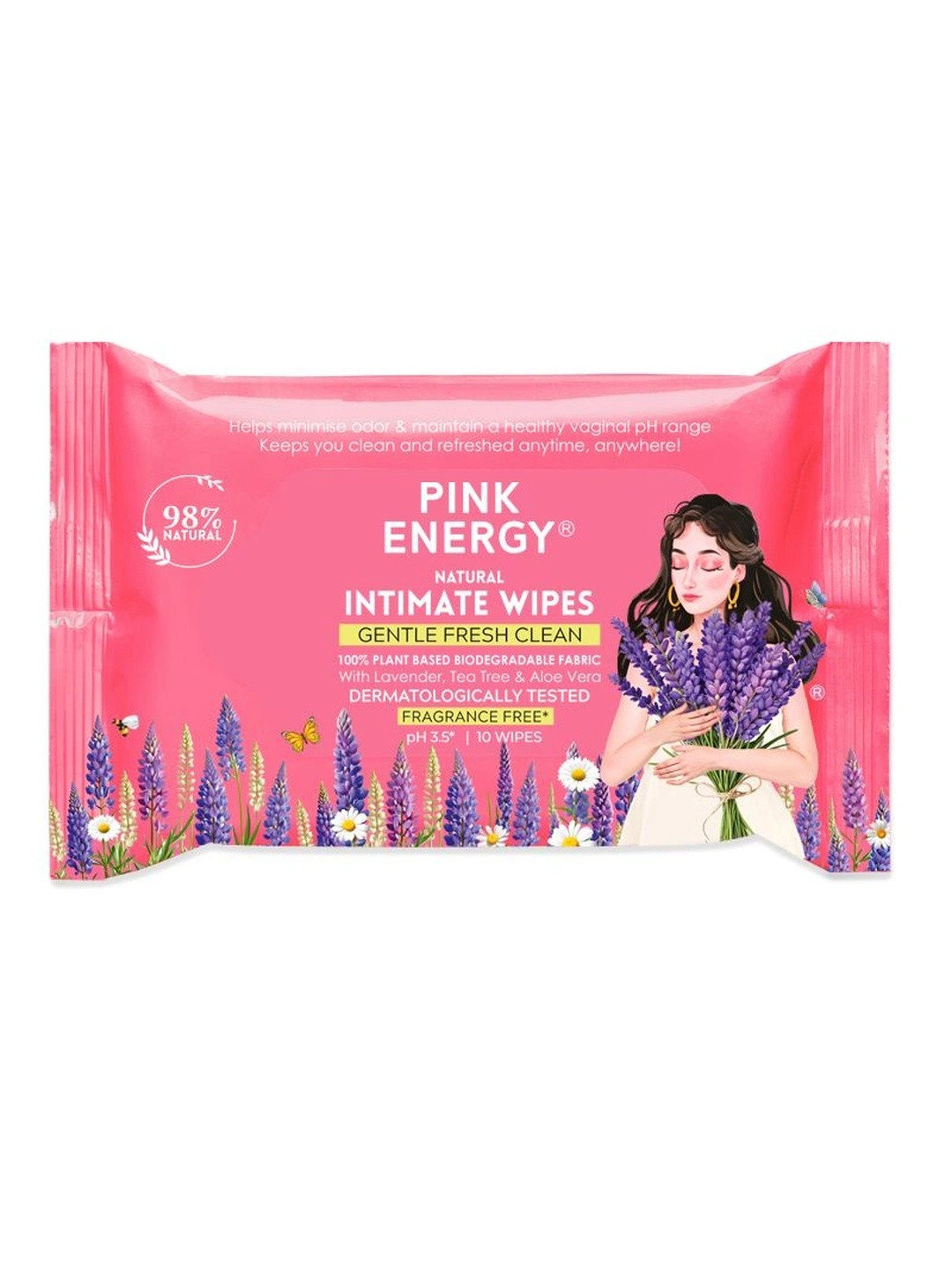 Pink Energy Natural Intimate Wipes - 10 Wipes