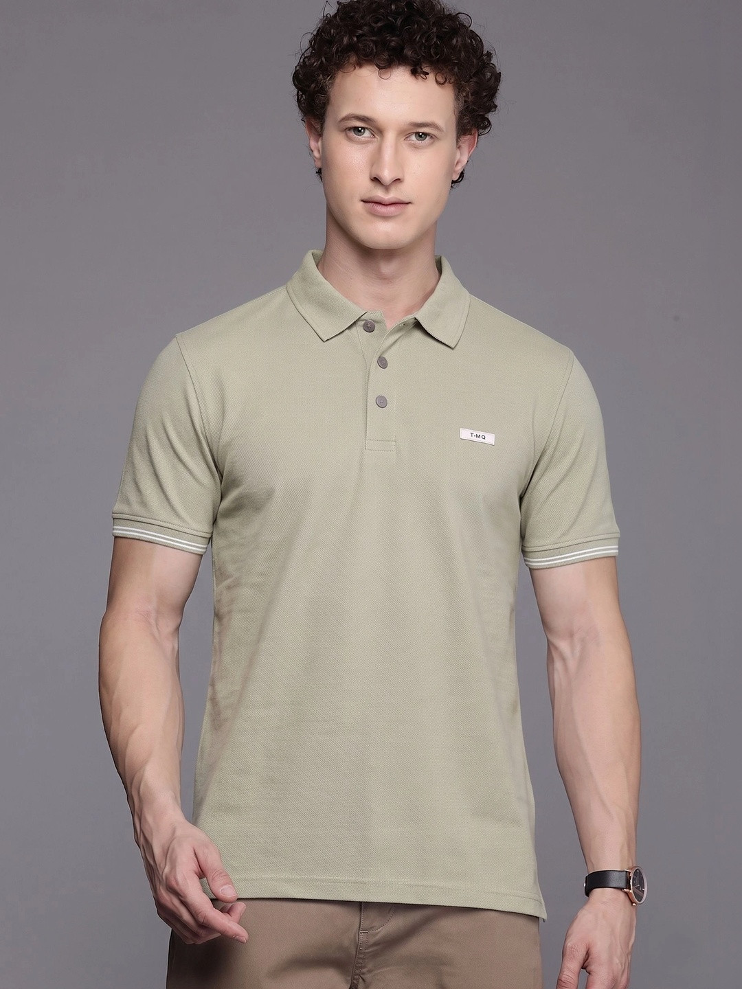 TMO Men Brand Logo Polo Collar Pockets T-shirt