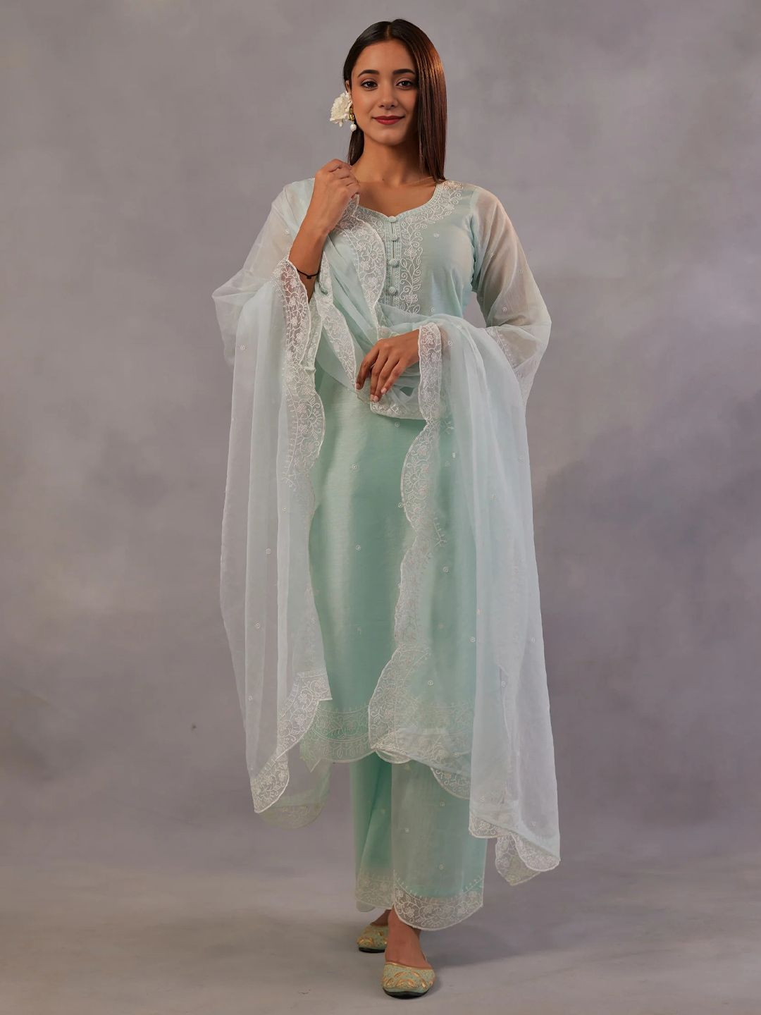 Royal Export Women Floral Embroidered Regular Kurta with Palazzos & With Dupatta