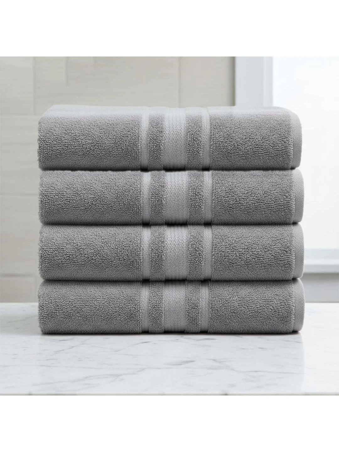 Athom Living Grey & Grey 4 Striped Cotton 500 GSM Bath Towel