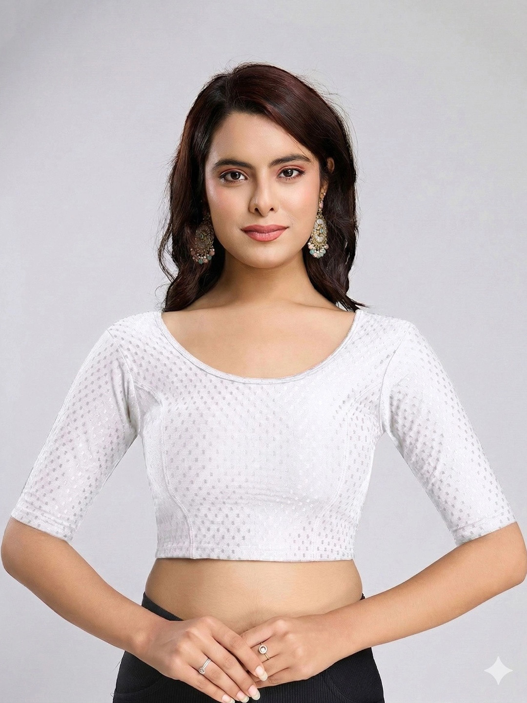KYARA BRAND Woven Design Fully Stretchable Cotton Saree Blouse