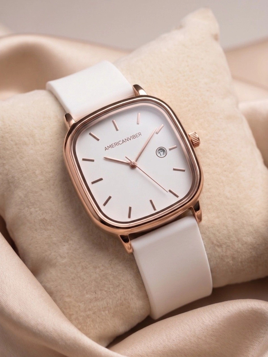 Americanviber Unisex Dial & Straps Analogue Multi Function Watch AVM0051 ROSE WHITE