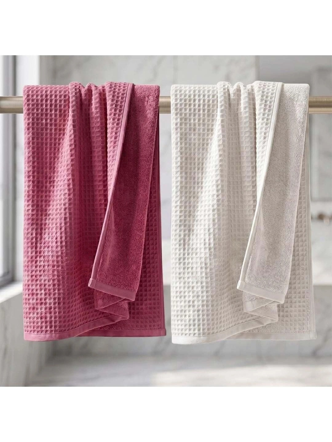 Athom Living Pink & White 2 Cotton 450 GSM Bath Towel