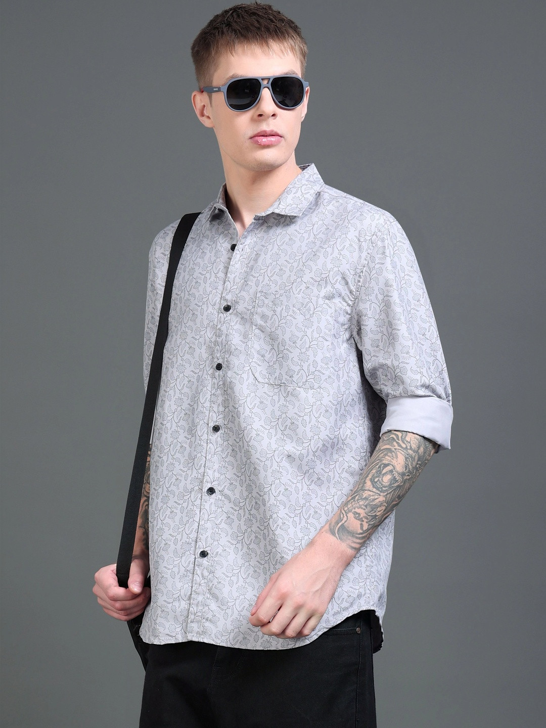 Proword Men Classic Floral Printed Casual Shirt