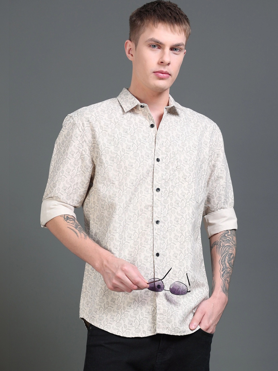 Proword Men Classic Floral Printed Casual Shirt