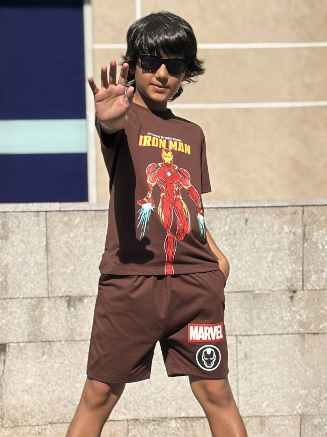 Nap Chief Kids Unisex Marvel Iron Man Stark Printed T-shirt with Shorts