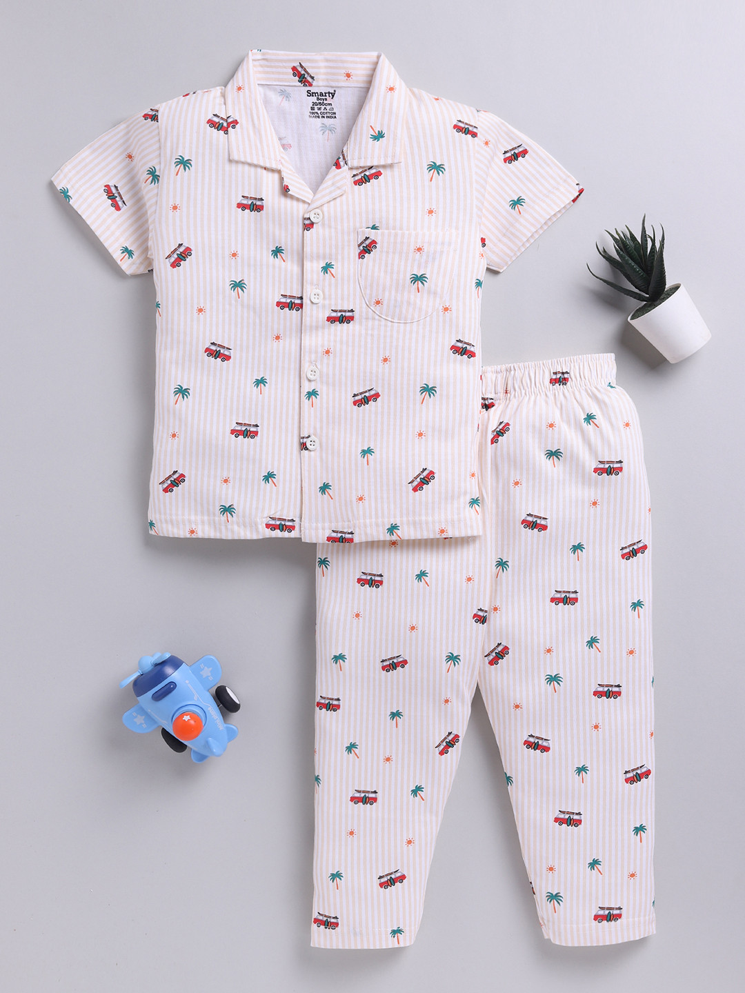SMARTY BOYS Lapel Collar Printed Night suit