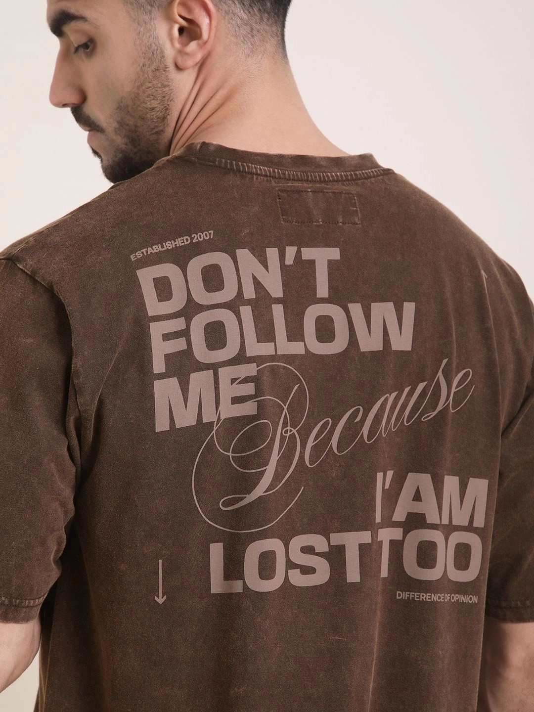 Difference Of Opinion Men Oversized Acid Wash Printed Tshirt