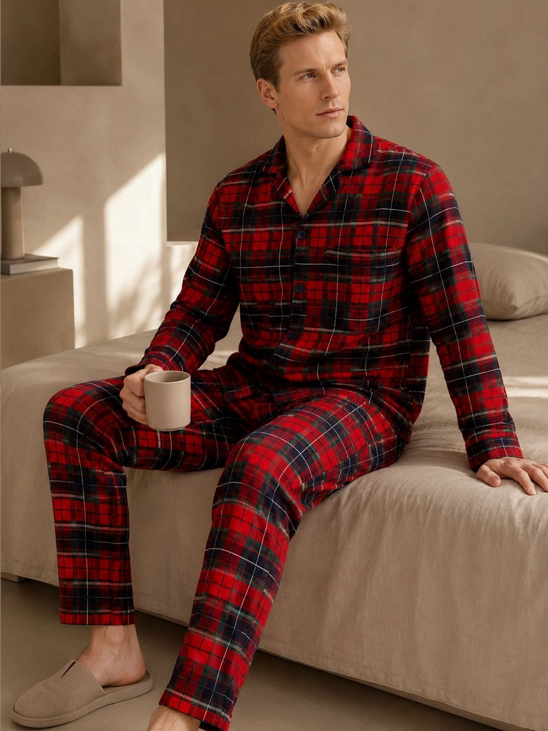 Hancock Men Checked Flannel Weave Night suit