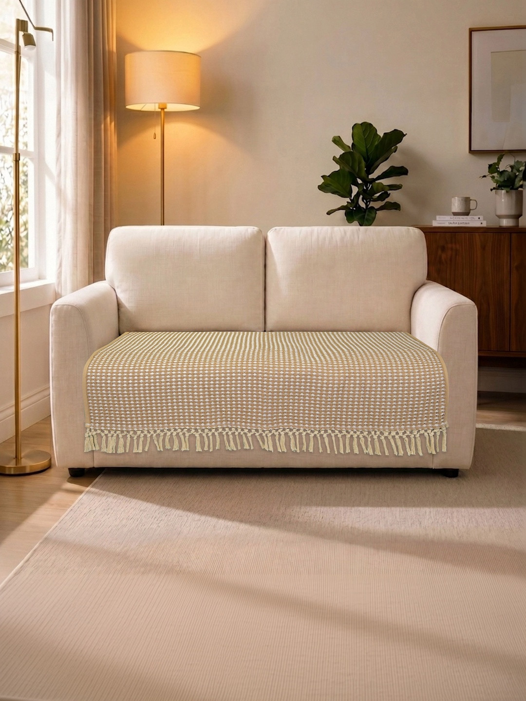 Saral Home Beige Cotton Blend 1 Piece Sofa Cover Without Arms