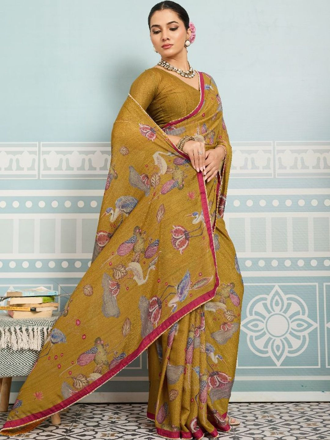 Sedora Couture Ethnic Motifs Poly Georgette Fusion Saree