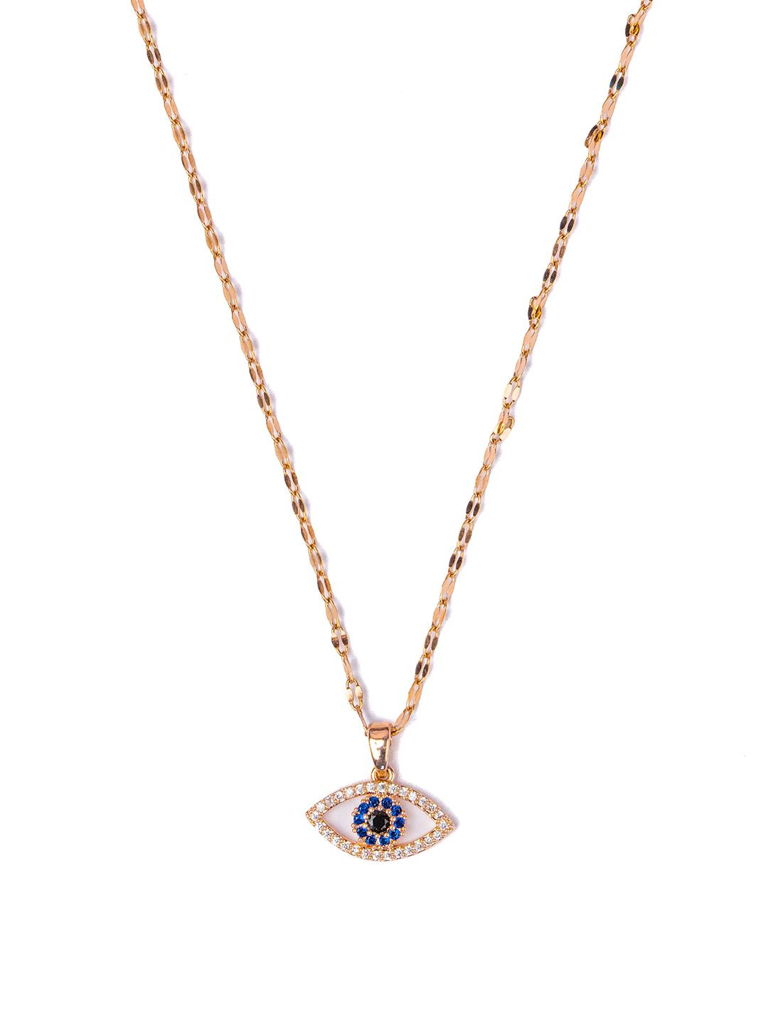 Zeraki Jewels Gold-Plated Artificial Stones Studded Eye Shaped Pendant With Chain