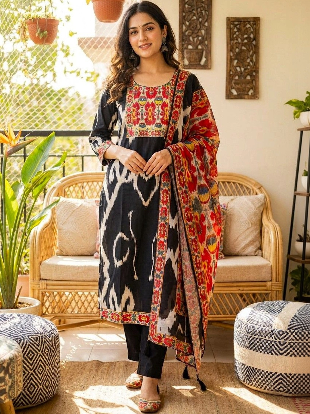 Anouk Women Ethnic Motifs Printed Regular Pure Cotton Kurta with Trousers & With Dupatta