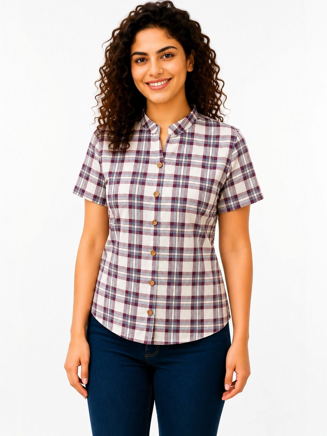 Rashmi Shree Creation Checked Mandarin Collar Cotton Top