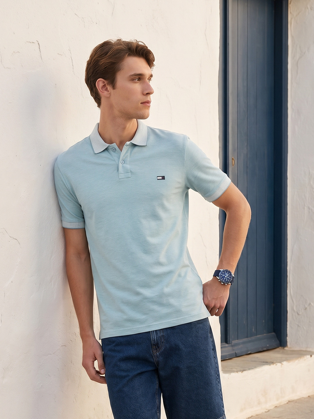 Mast & Harbour Knitted Polo Collar T-shirt