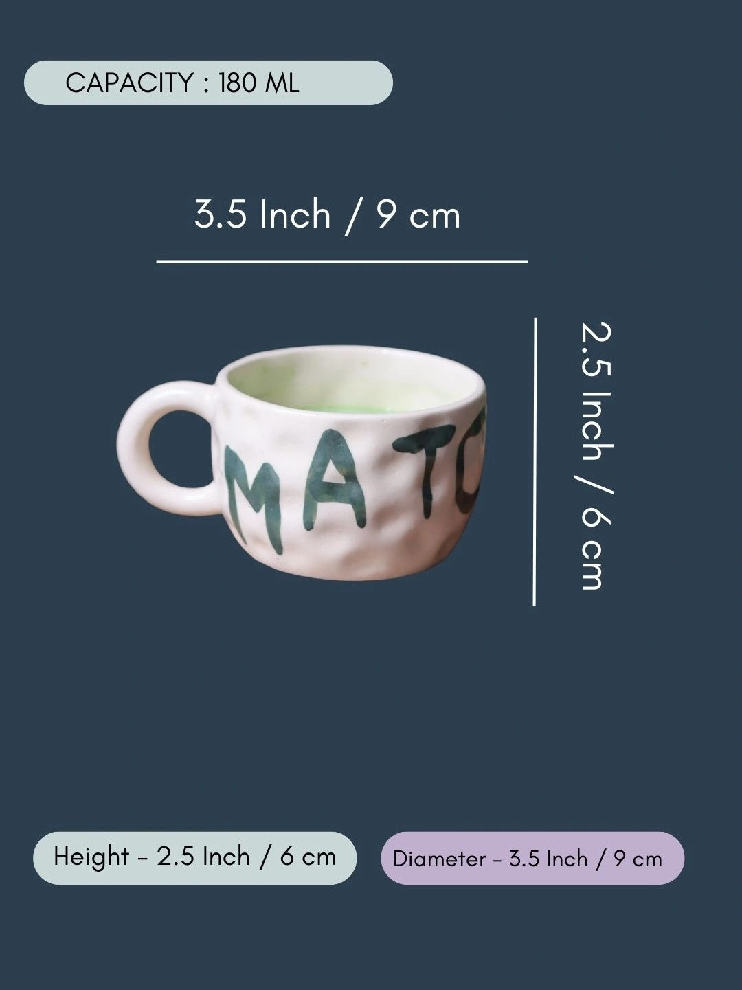 WEAVING HOMES White & Blue Matcha Printed Ceramic Glossy Mug With Gift Box-180 ml