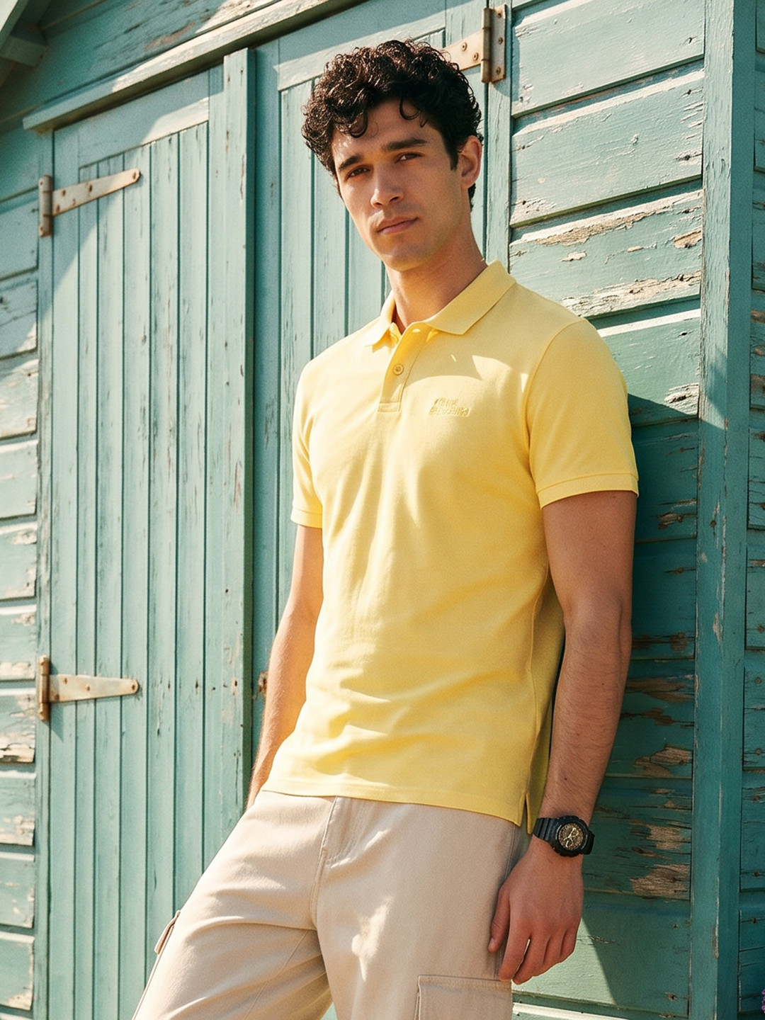 Mast & Harbour Brand Logo Embroidered Polo Collar Pure Cotton T-Shirt