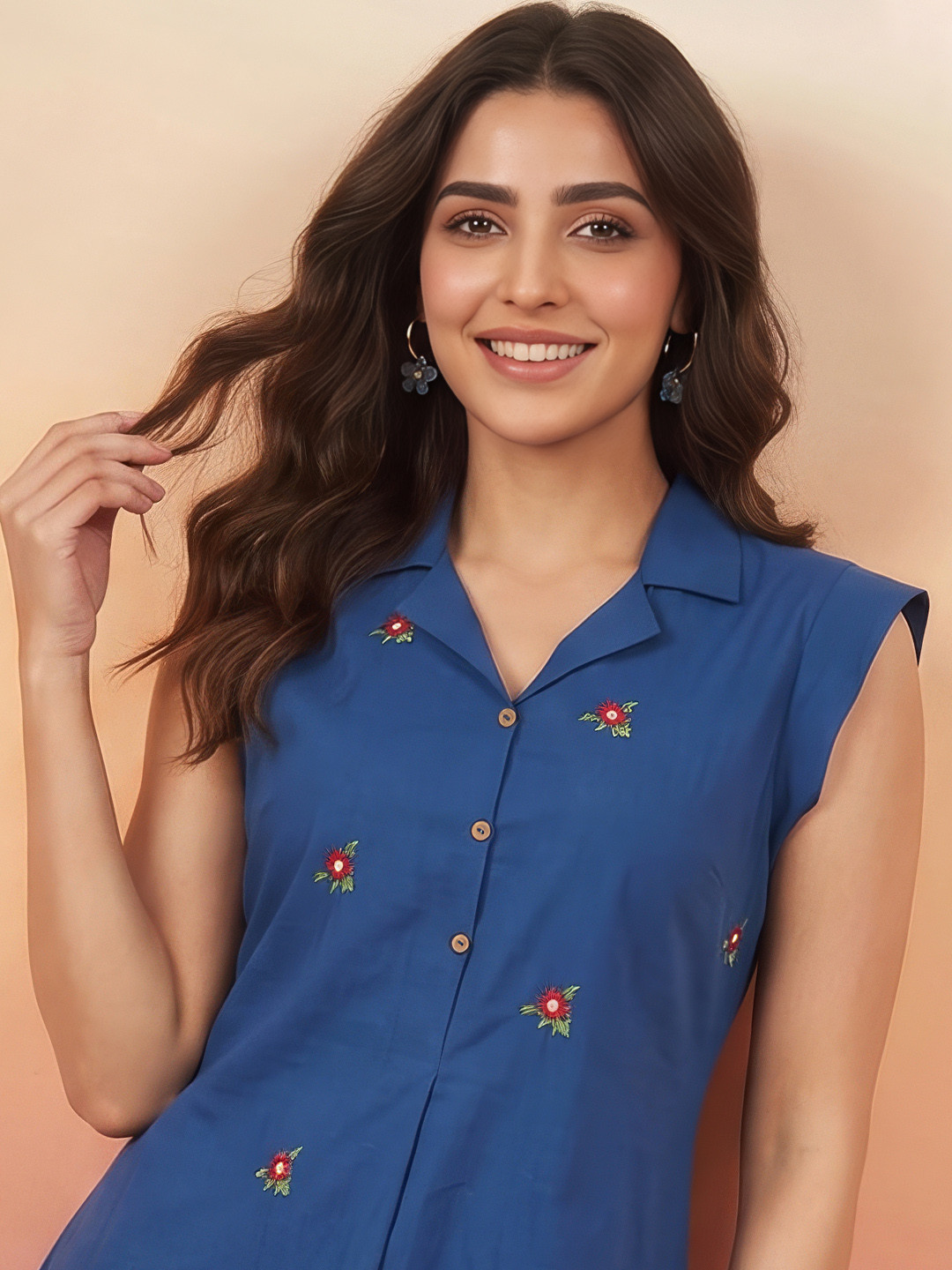 Janasya Floral Embroidered Pure Cotton A-Line Dress