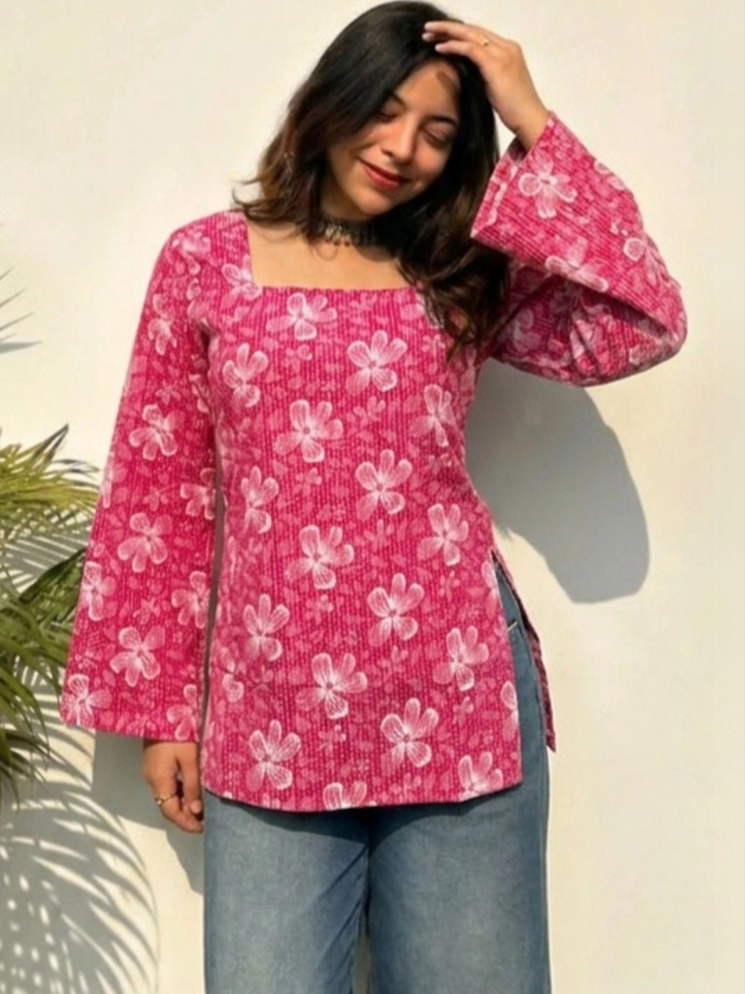Zyla Women Floral Printed Flared Sleeves Floral Kurta