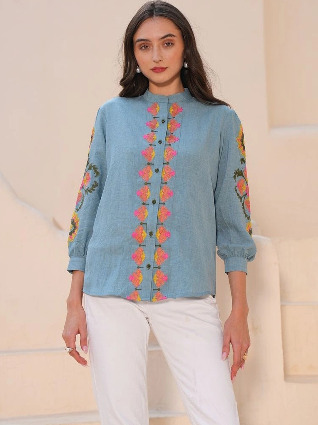 OCTICS Floral Embroidered Ethnic Top