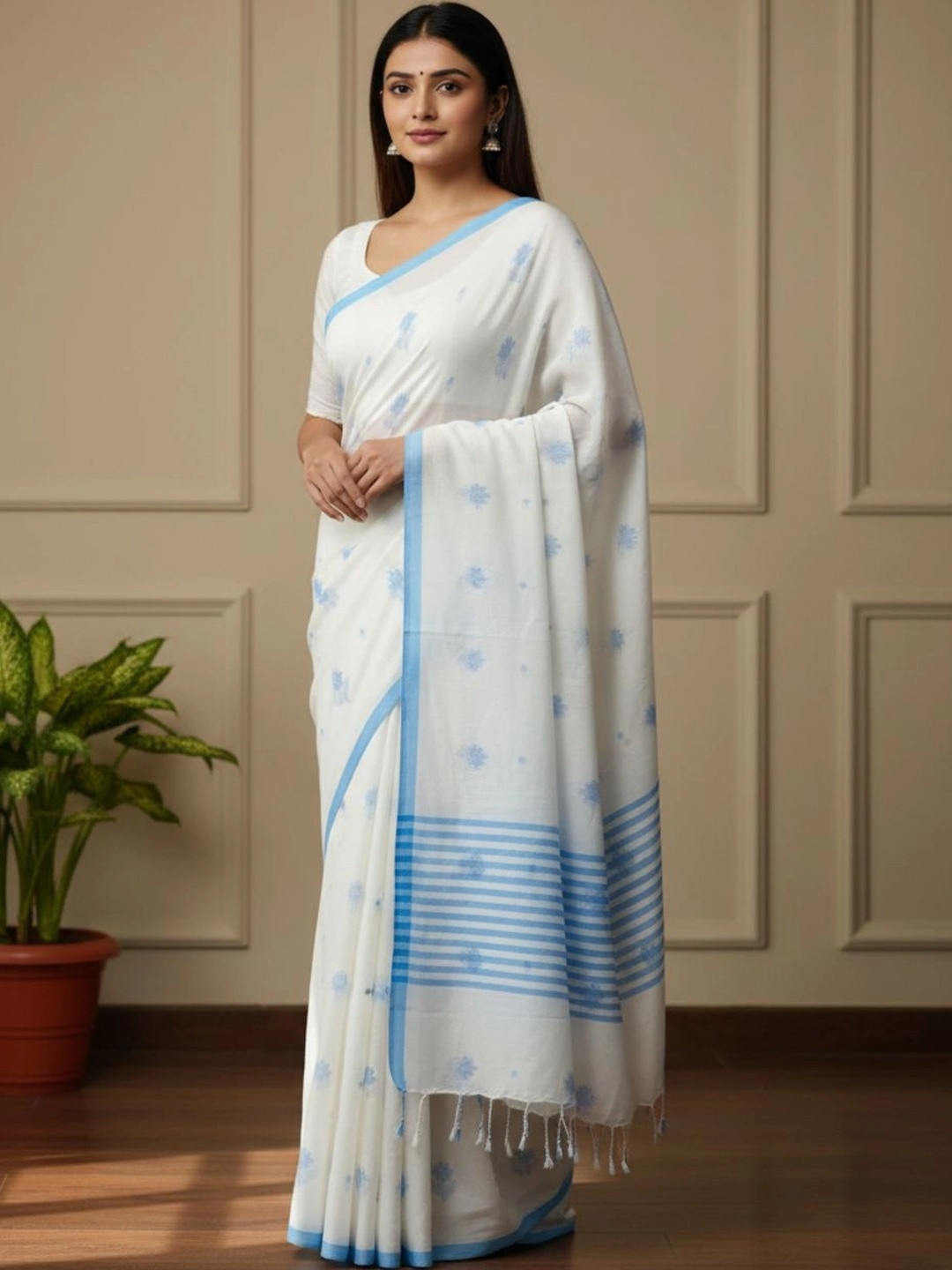 Zayraa Floral Pure Cotton Khadi Saree