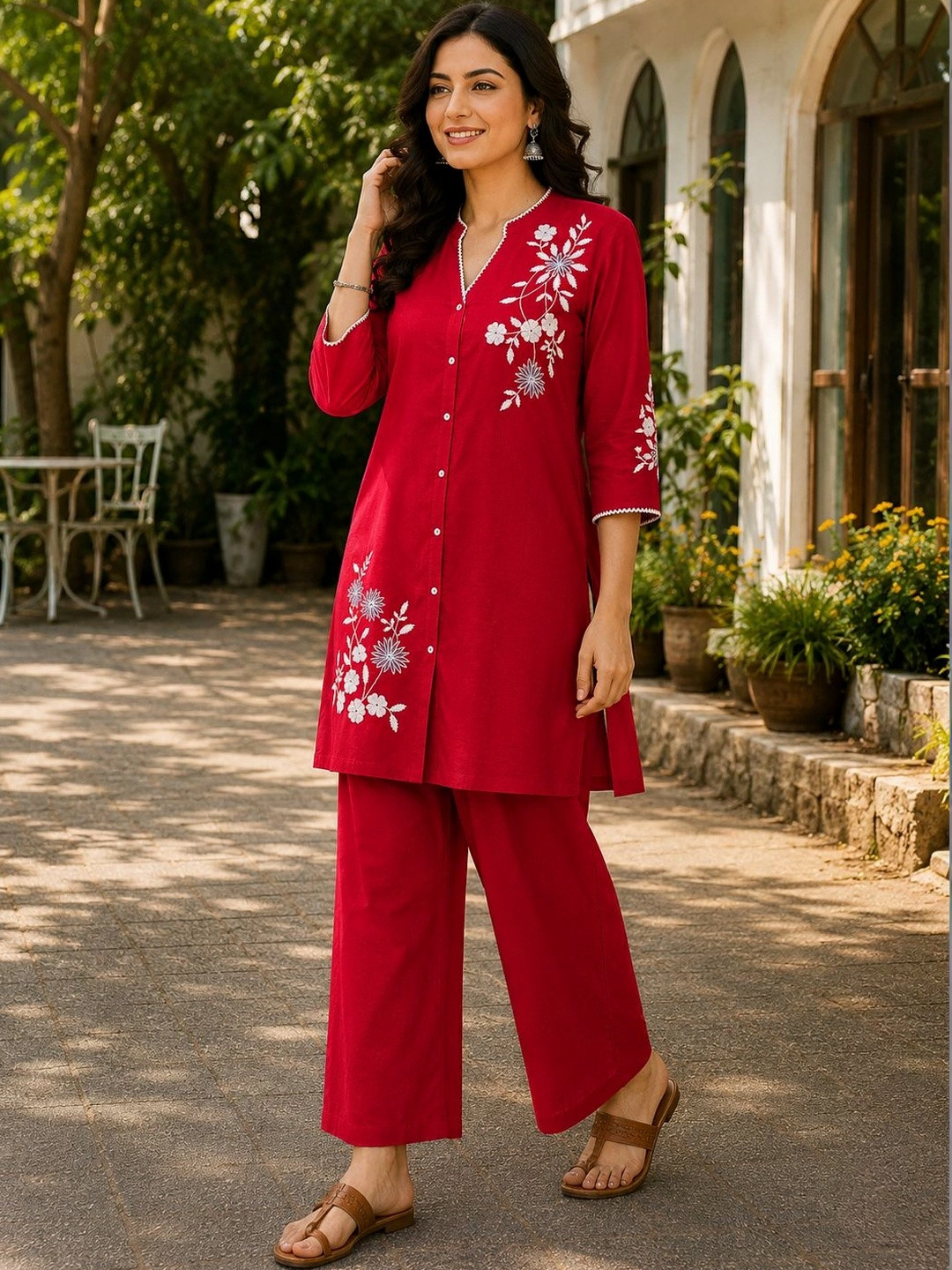 Nayam By Lakshita Cotton Embroidered Tunic with Palazzos