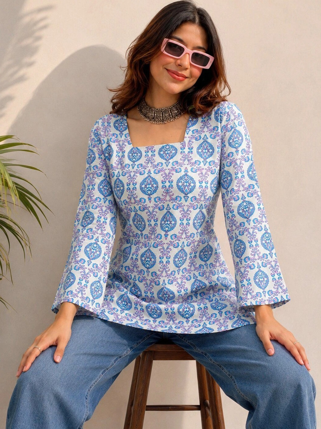 Handish Women Ethnic Motifs Printed Flared Sleeves Indie Prints Kurta