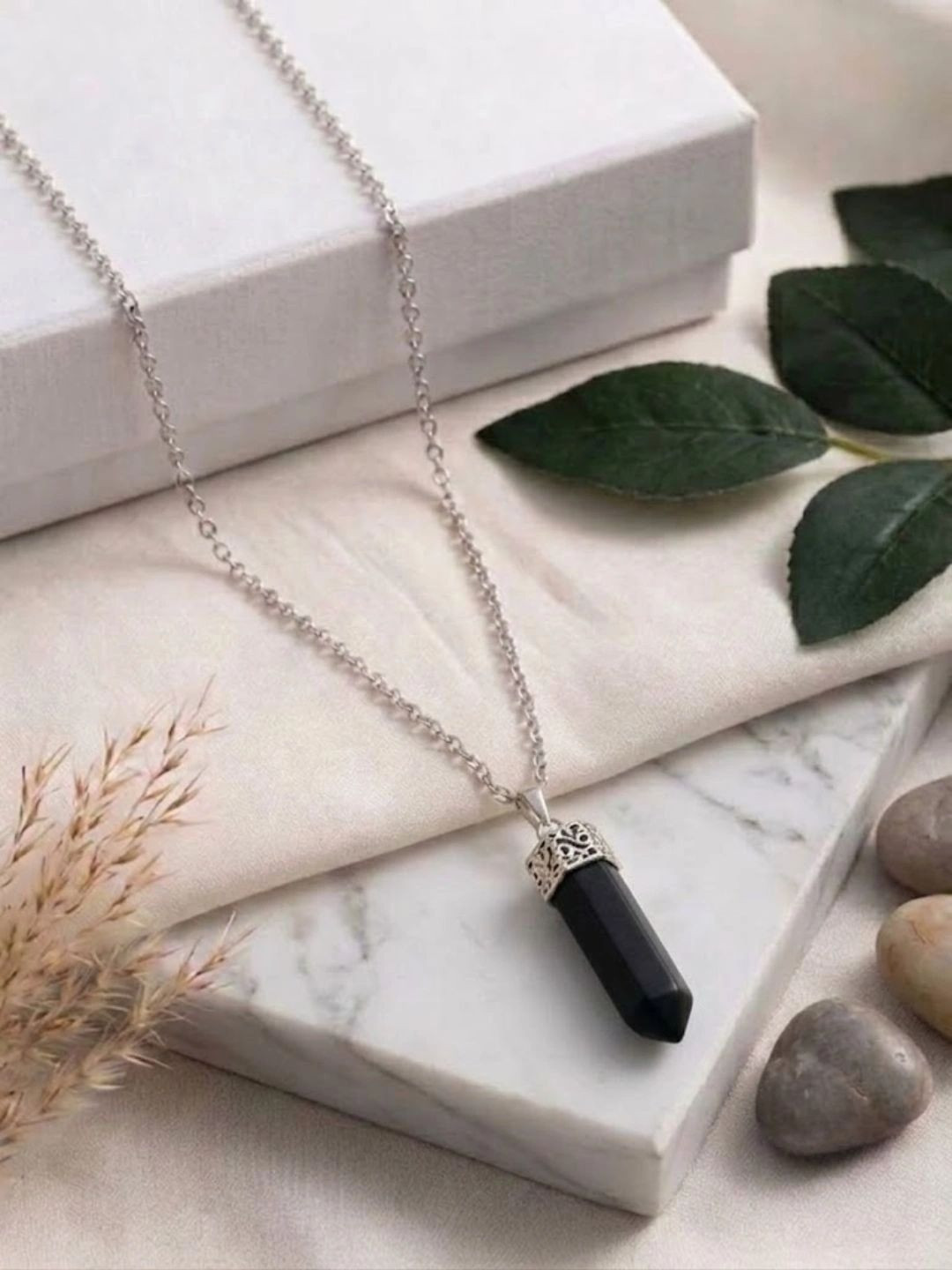 Shubhanjali Unisex Silver-Plated Tourmaline Pencil Pendant